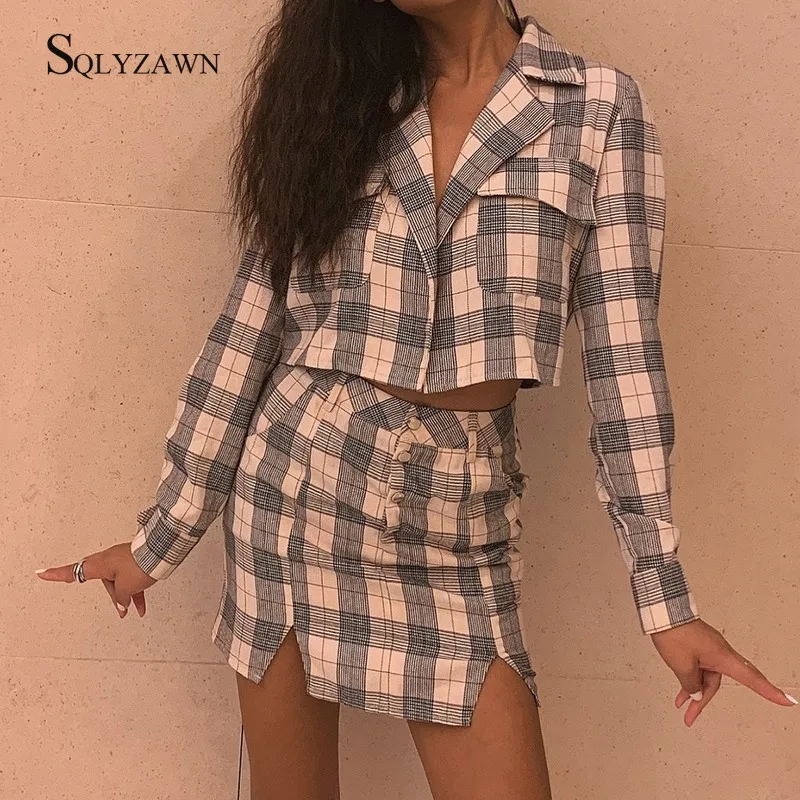 Женский клетчатый уличная осенний комплект из двух предметов Осенний милый