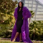 Женская длинная фатиновая куртка, темно-фиолетовая драпированная сетчатая куртка с оборками и длинными рукавами