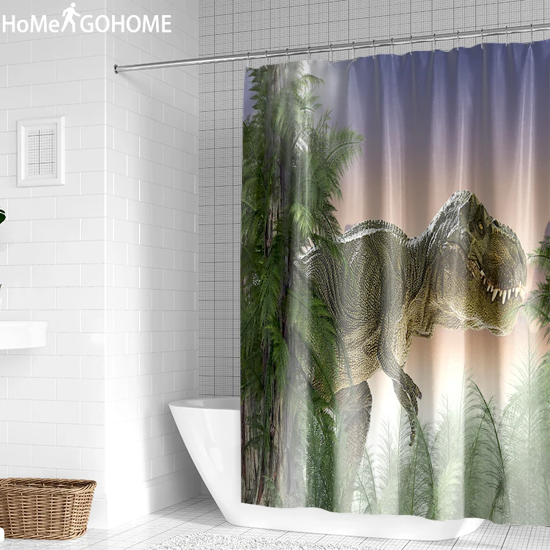 Занавеска для душа в виде динозавра из натурального леса 3D Водонепроницаемая