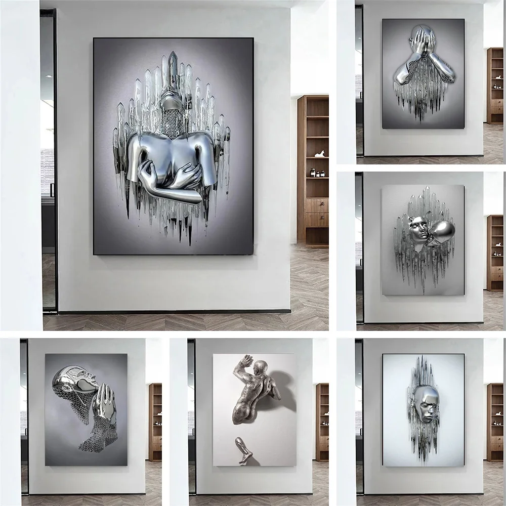 

Outstanding Visual Effects Metal Figure Statue Canvas Painting Abstract Posters Prints Wall Pictures For Living Room Home Decor