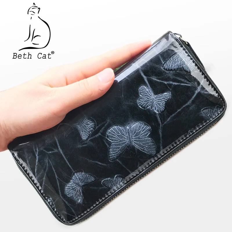 Женский кошелек из натуральной кожи клатч с бабочками на запястье Длинный молнии