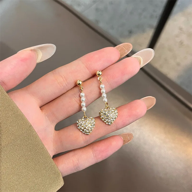 

Design High New Long Earrings Pearls Love Cubic Zirconia Clip on Statement Earrings