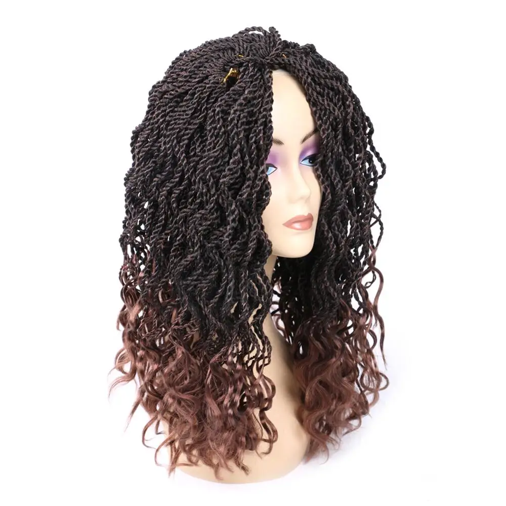 DAIRESS 14&quot Wavy Senegalese Twist Hair With Curly Ends Crochet Braids Synthetic Braiding Extensions |