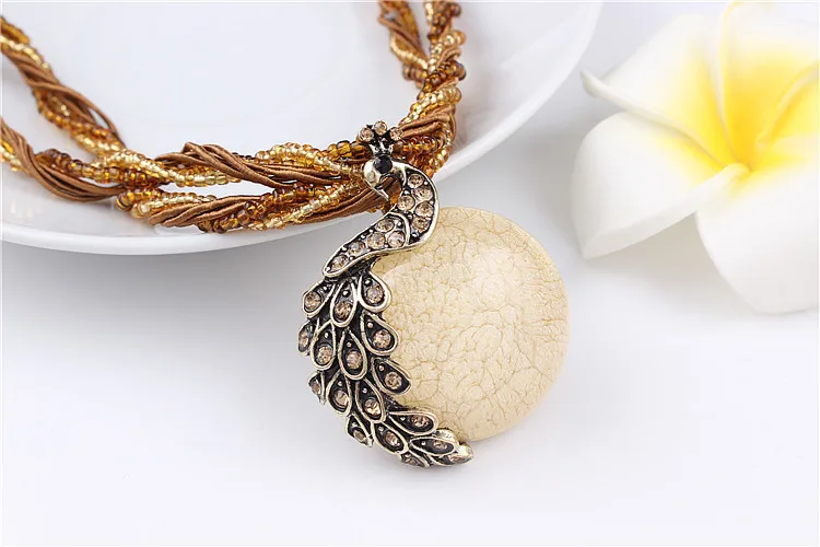 Богемное ожерелье с подвеской в виде трещин и павлина многослойная цепочка