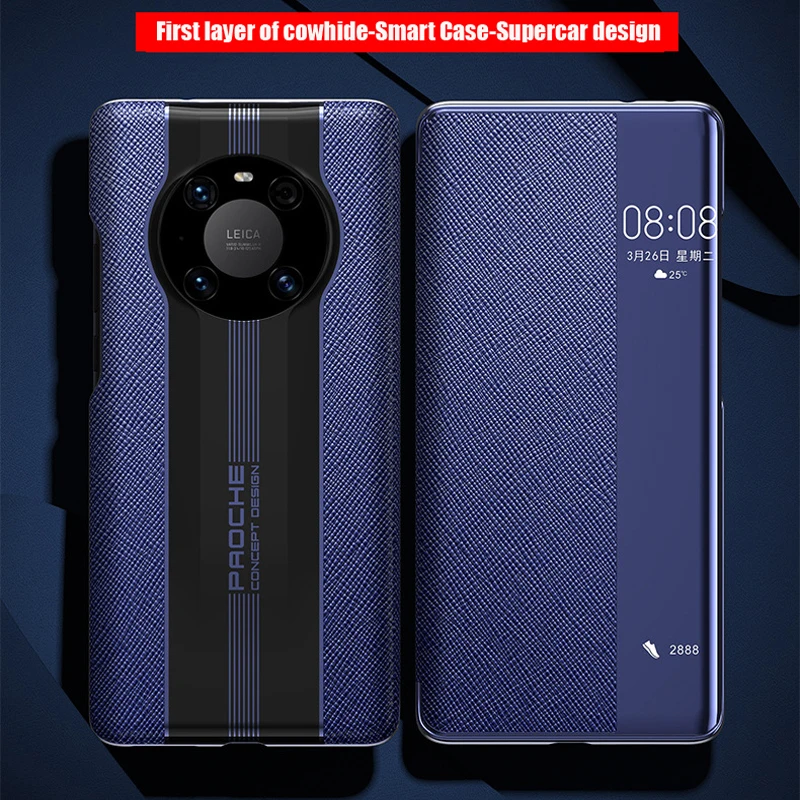 

Vpower Huawei Mate 40 Pro Genuine Leather Case Luxury Smart View Window Leather Flip Cases For Mate 40 Pro Plus + Phone Covers
