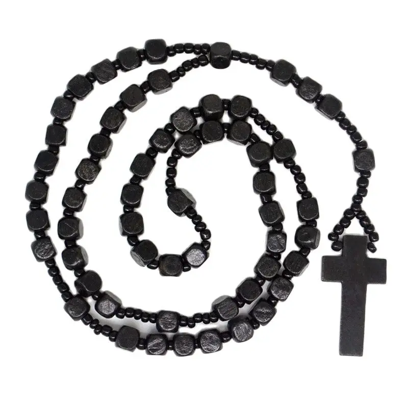 Деревянные кубики четки оптом по низкой цене бусы колье с подвеской в виде креста