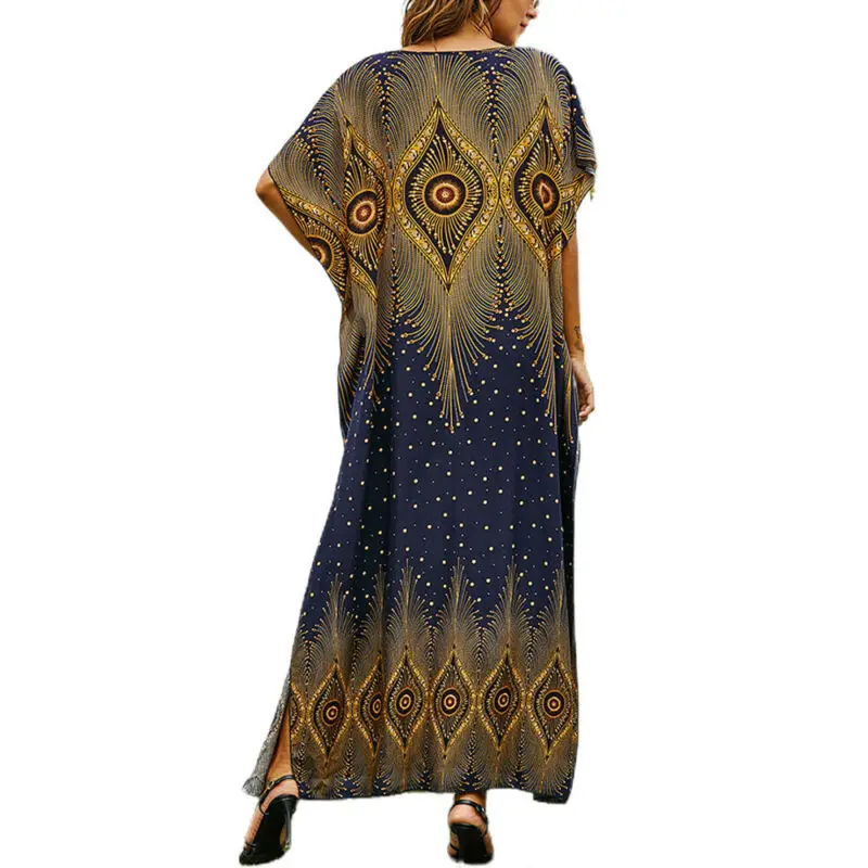 

Women Boho Polka Dot Print Long Maxi Dress Ladies Holiday Short Sleeve Sundress