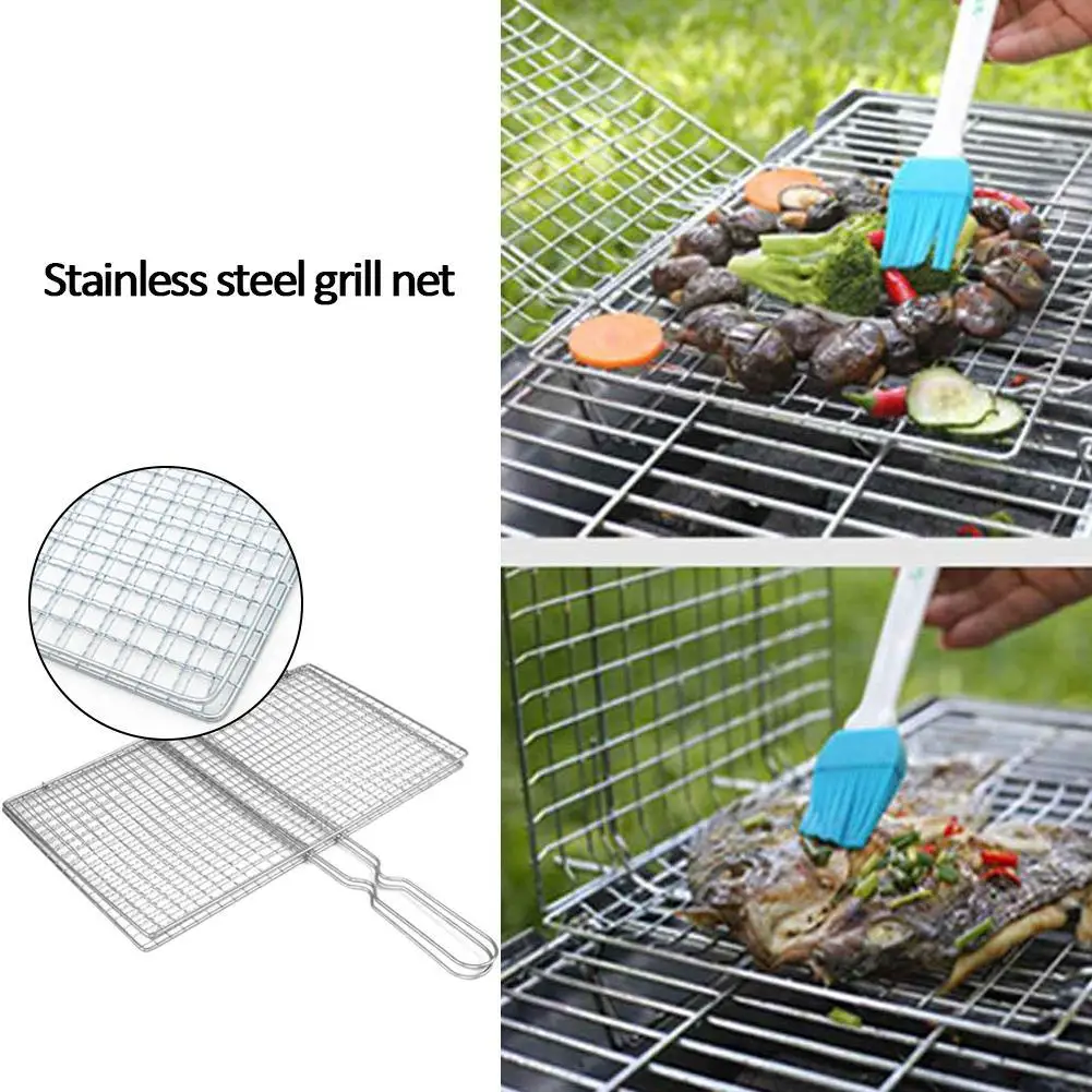 Iron Wire Barbecue Grilling Basket BBQ Net Wooden Handle Meat Fish Clip Holder Outdoor Picnic Tool | Tools