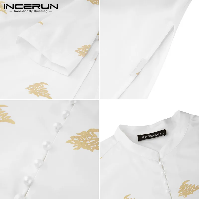 

INCERUN Long Sleeve Men Shirts Printed Retro Button 2021 Stand Collar Long Shirts Men Indian Tops Streetwear Casual Pullovers