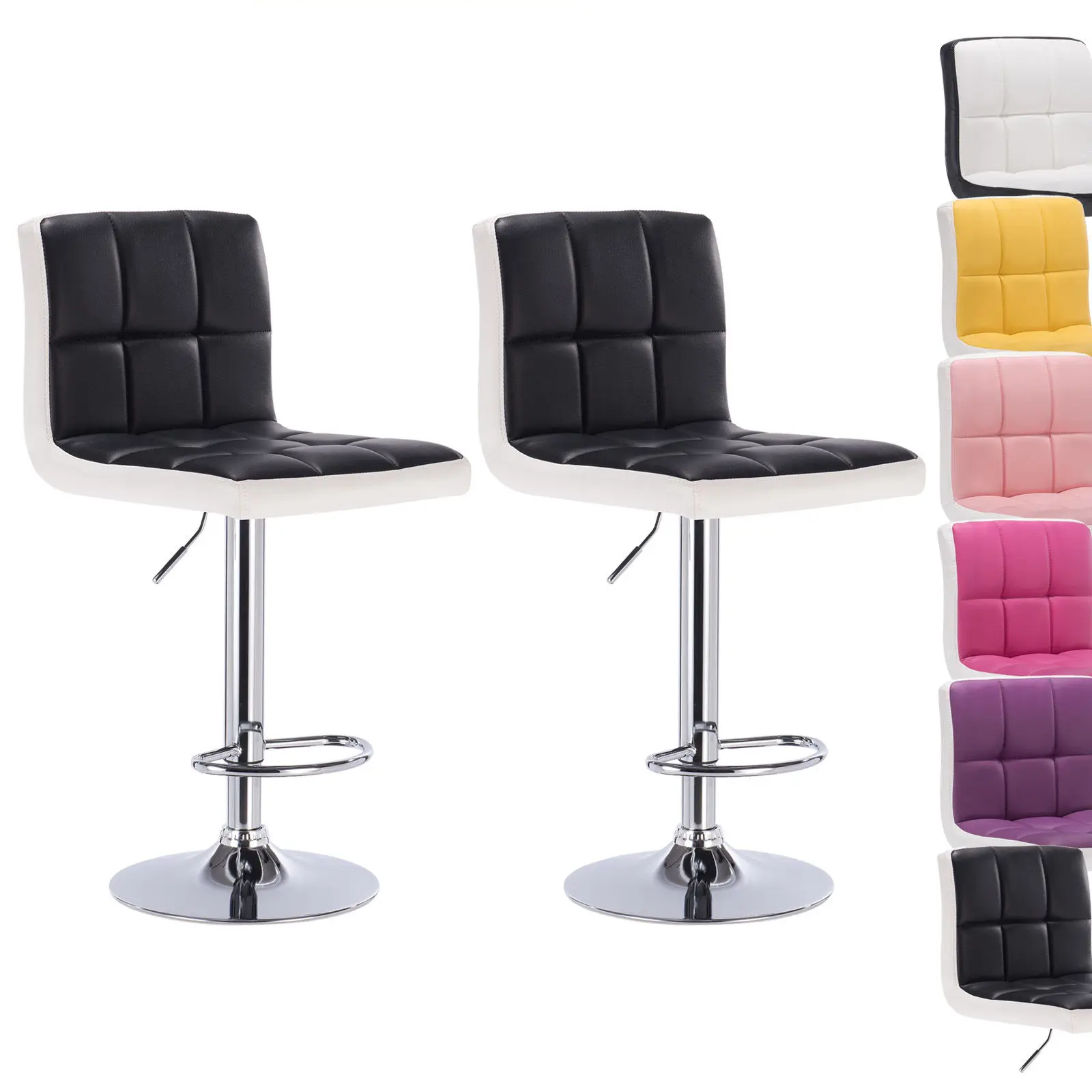 

2pcs/set Contemporary Bar Stools Black and White Faux Leather Bar Chair Height Adjustable Lift Stool Bar Chaise De Bar FR HWC