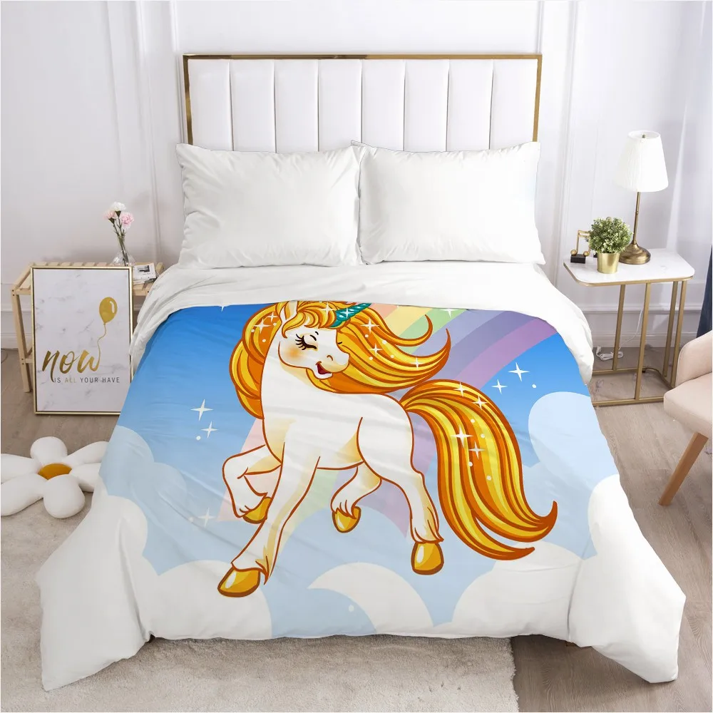 

Unicorn Cartoon Duvet Cover with Zipper Comforter/Quilt/Blanket Case 180x210 260x220 3D Bedding For Kids Child Baby Girls Boys