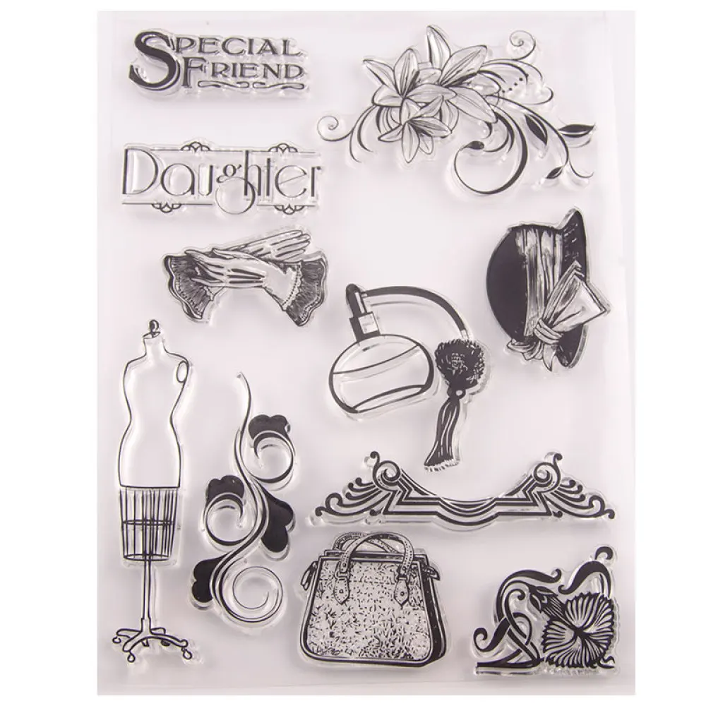 

Ladies Supplies Bag Hat Transparent Clear Stamps Seal Scrapbook Paper Craft Clear Stamp Scrapbooking