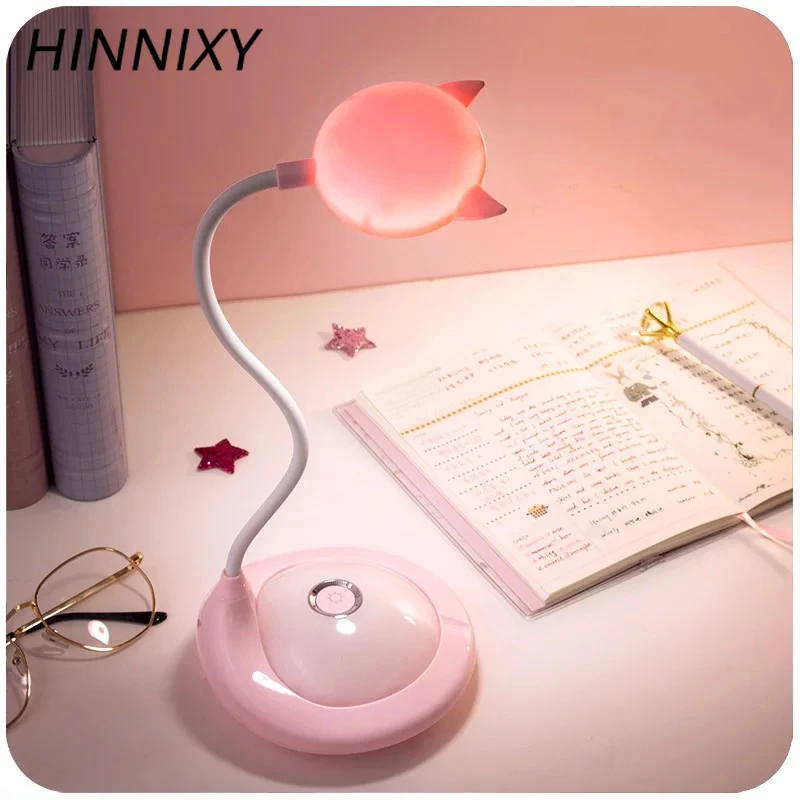 Hinnixy Настольная лампа с мультяшным котом, розовый, синий, с регулируемой яркостью, защита глаз, настольный светильник, сенсорный переключатель, для студентов, для учебы, милый декоративный светильник, светильники