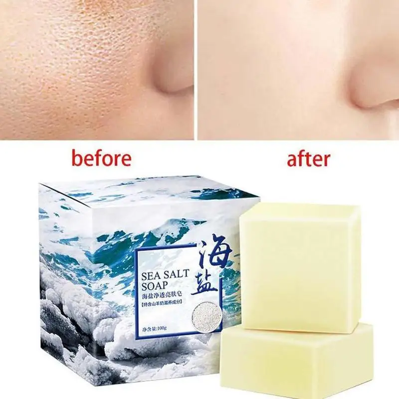100G Sea Salt Soap To Remove Pimple Acne Treatment Oil And Acne Skin Essence Bath Soap Goat Milk Whitening soap Skin Care