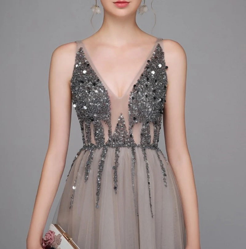 Лидер продаж 2021 вечернее платье А силуэта с глубоким V образным вырезом и