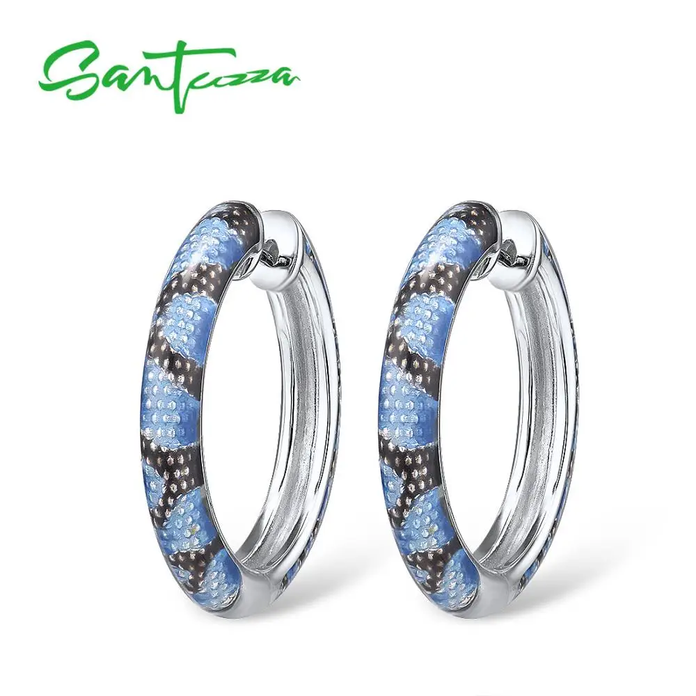 SANTUZZA, 925 пробы, серебряные серьги для женщин, нежные, голубые, серые, эмалированные, змеиные вены, серьги-кольца, шикарное, хорошее ювелирное изделие, ручная работа