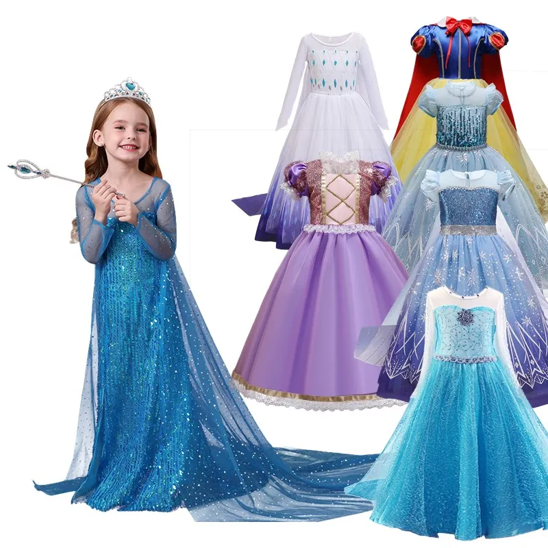 

Dresses For Girls Evening Princess Queen Cosplay Kids Costume Sequines Party Dress Vestidos Halloween Tulle Lace Robe Clothes