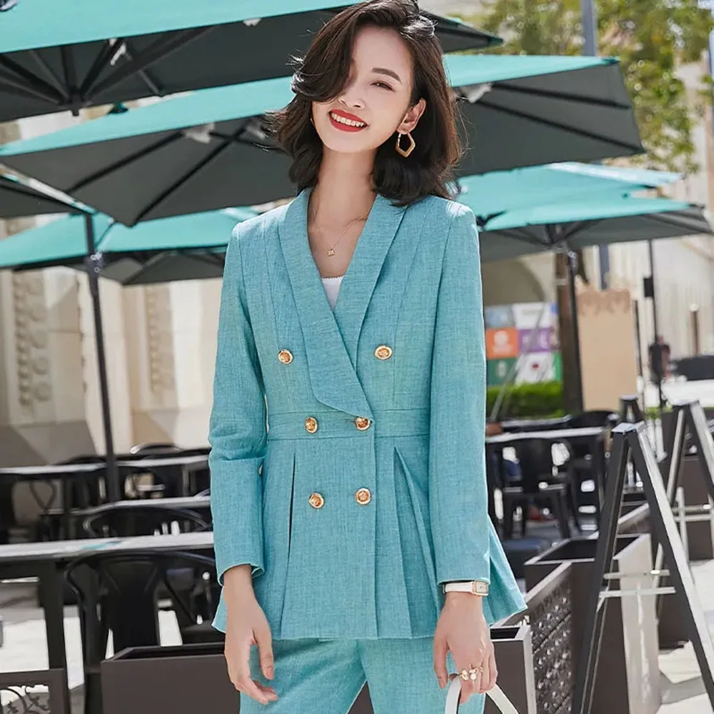 

Temperament 2 Piece Set Womens Suits Blazer With Wide Leg Pants Professional Lady High-end Women Slim Office Suit