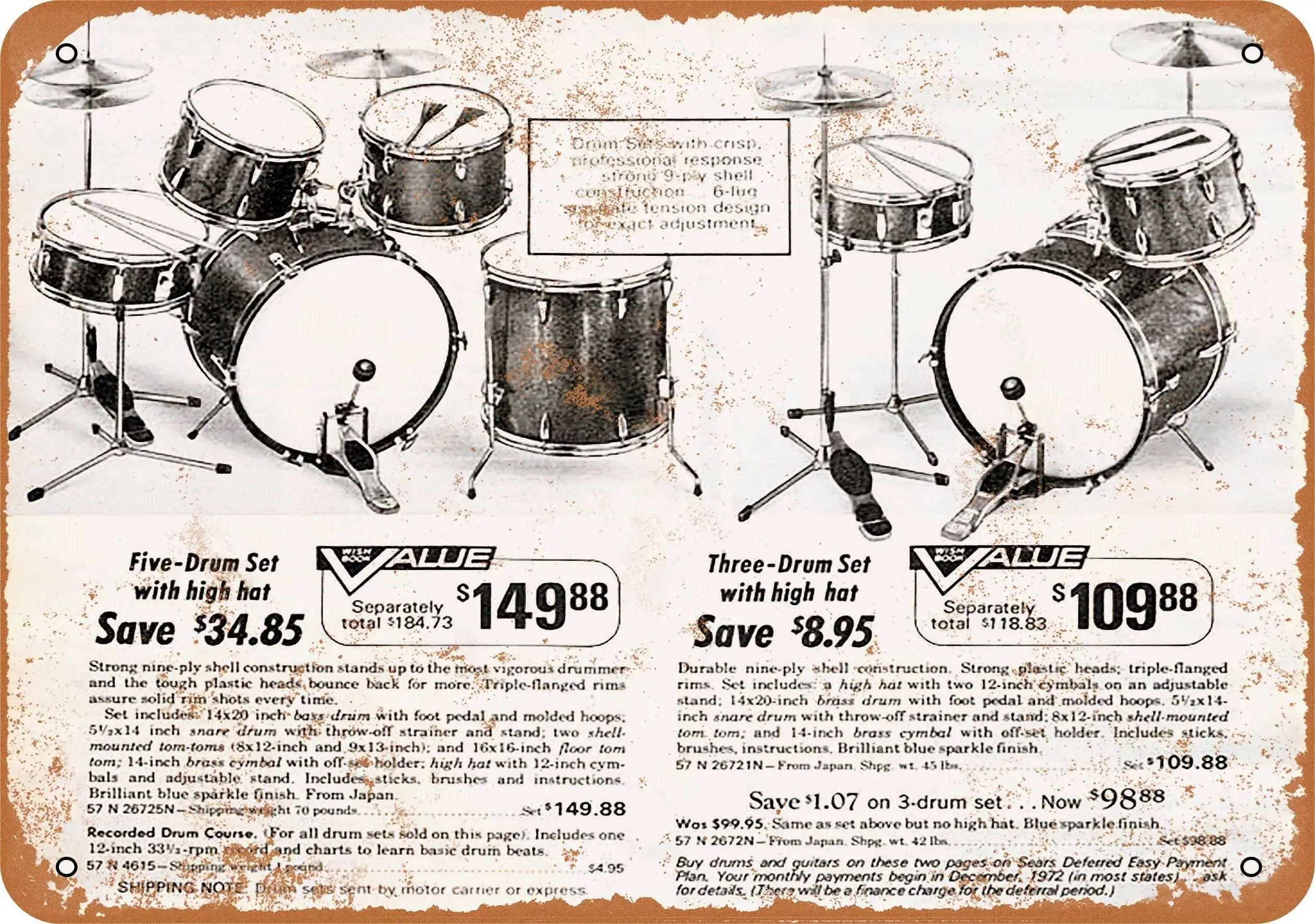 

SLALL 1972 Japanese Drum Sets Retro Street Sign Household Metal Tin Sign Bar Cafe Car Motorcycle Garage Decoration