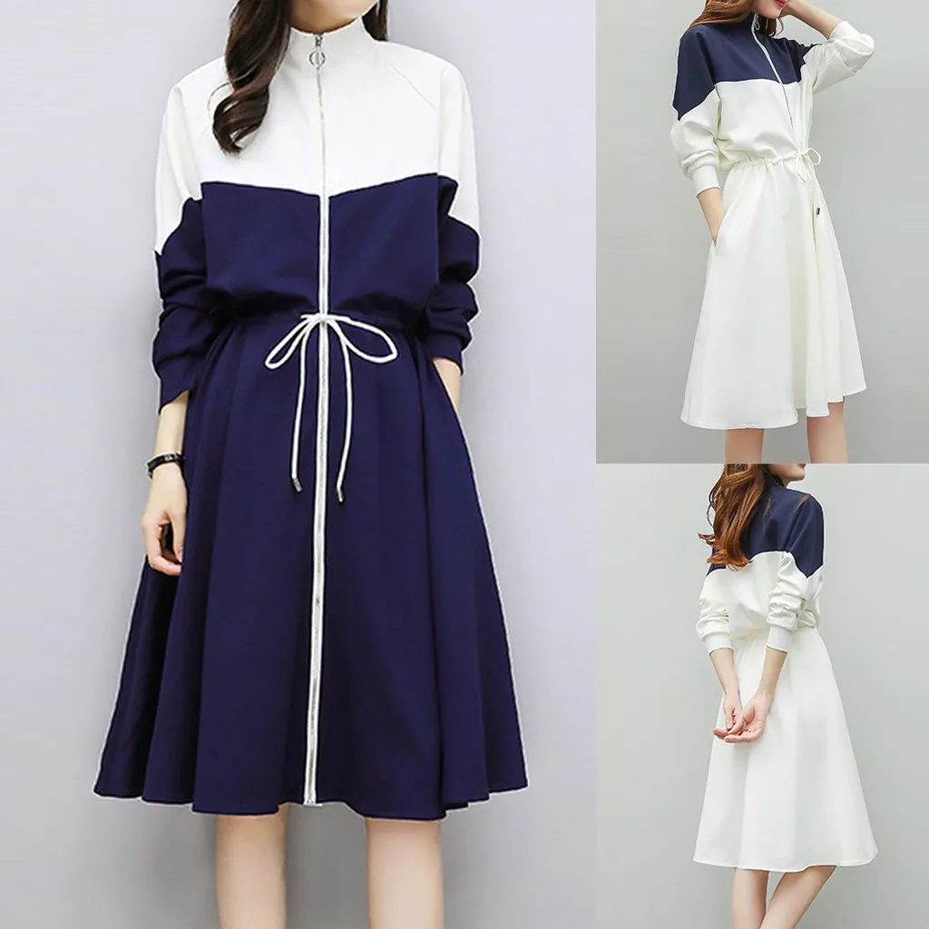 Женское платье с длинными рукавами свободное Повседневное на молнии цветными