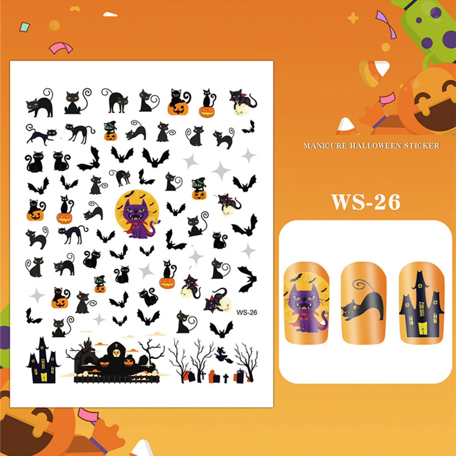 8 Sheets Halloween Nail Stickers for Art Beauty Decals Set DIY Manicure Self-Adhesive Accessories | Красота и здоровье