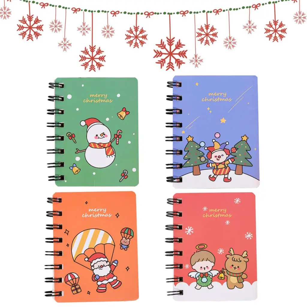 

4Pcs 8*10.5cm Christmas Coil Notebook Student Mini Portable Christmas Day Gift Notepad Pocket Notebook Kawaii Stationery Gift