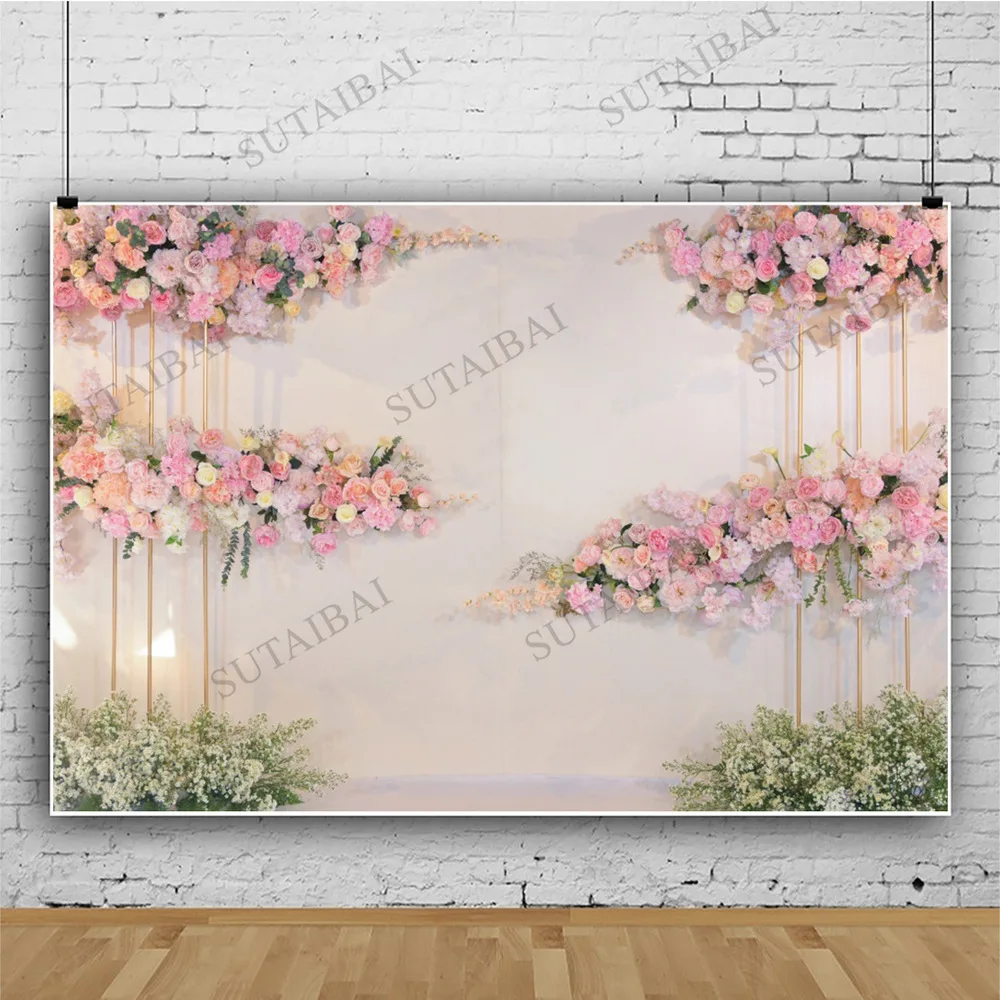

Spring Flower Backdrop Wedding Photocall Custom Baby Birthday Valentine's Day Photography Background For Photo Shoot Prop Vinyl
