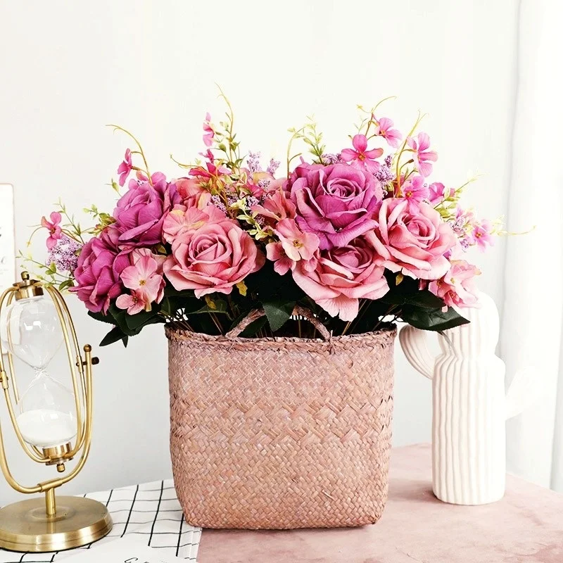 

50cm Artificial Flowers 13 Roses Romantic Pink, DIY Multi-color Silk Fake Flowers Valentine's Day Wedding Party Home Decoration