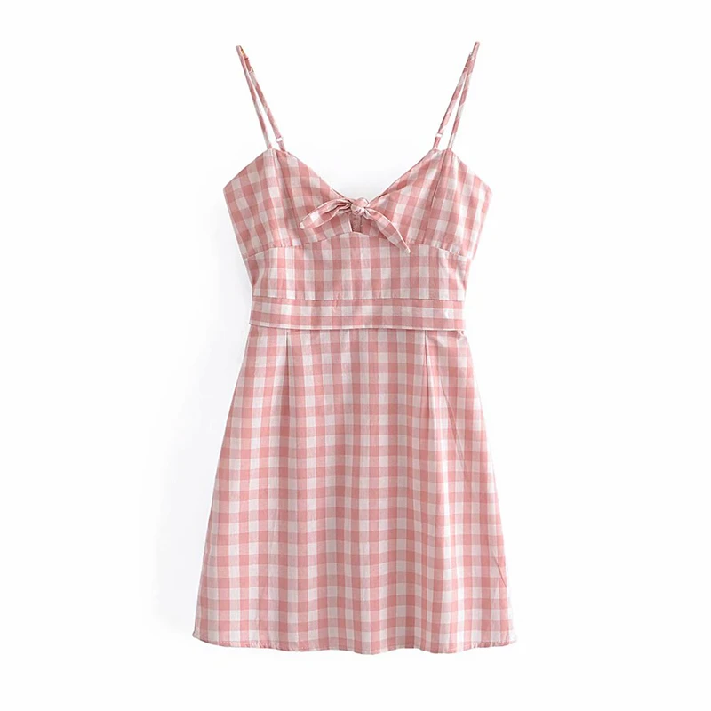 

Женское винтажное клетчатое платье на бретельках, с V-образным вырезом