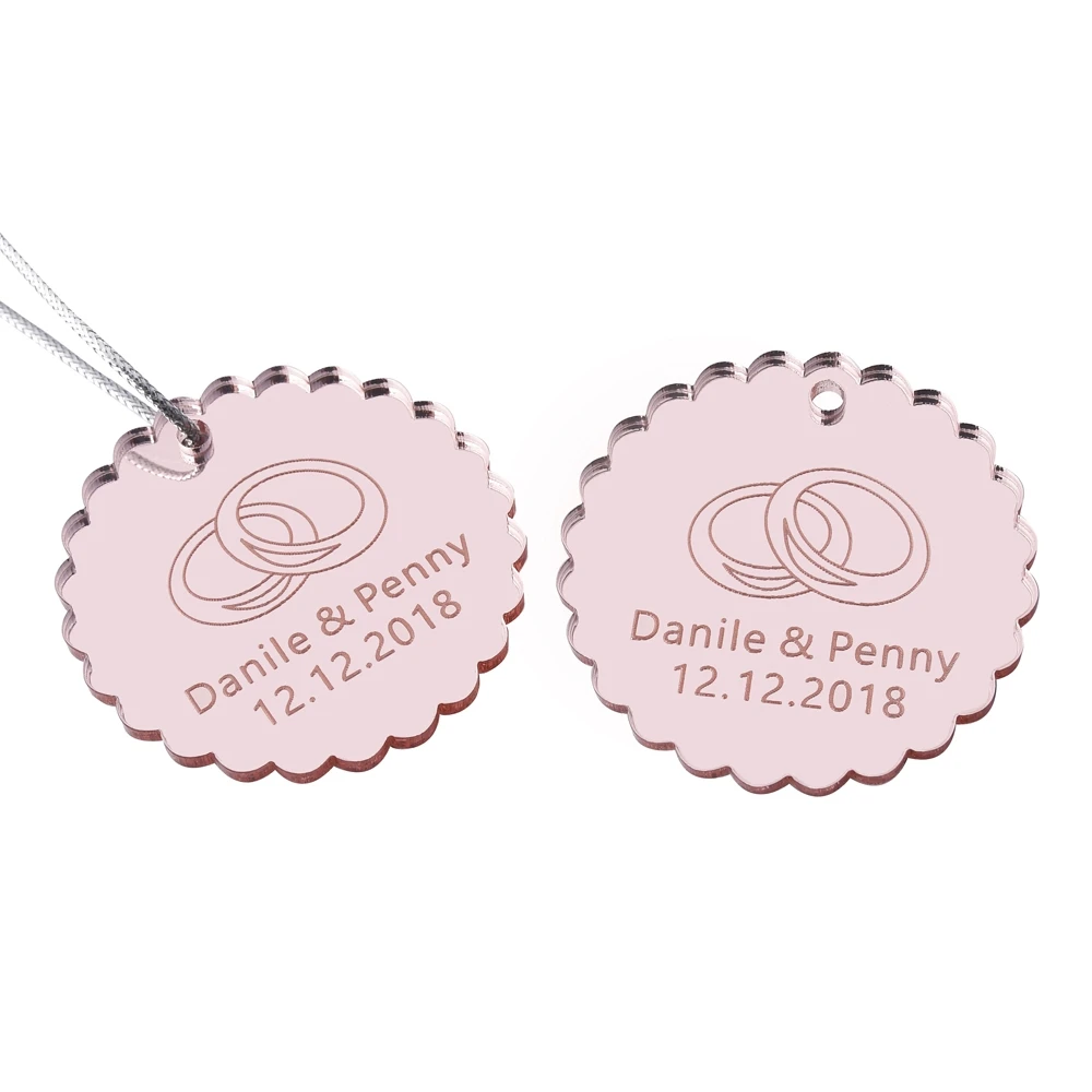Style7 10 шт. персонализированные гравированное зеркало круг Свадебные бирки розовое золото крещение тег детский душ подарок услуга скульптура вечерние подарки Декор - Цвет: Style7