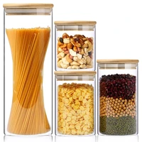 glass jar canister container bamboo lid covered kitchen bottles beans grains organizer food storage jars strengthen packaging