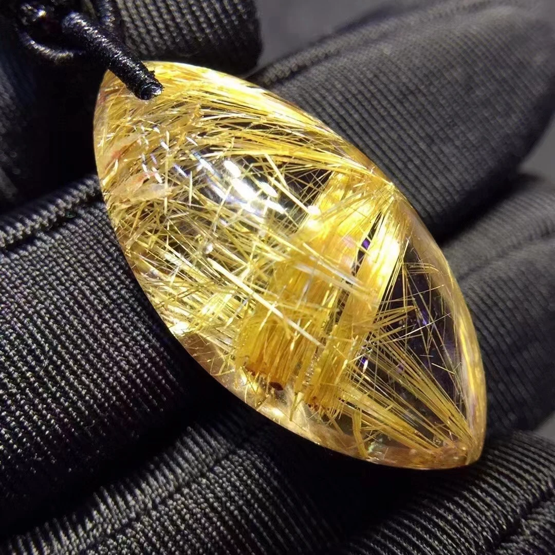 Подлинный натуральный Золотой рутилированный кварц капля воды резной кулон