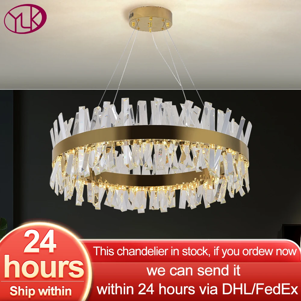 

Luxury modern crystal chandelier for living room creative design gold cristal lamp round home decor hanging led light fixture
