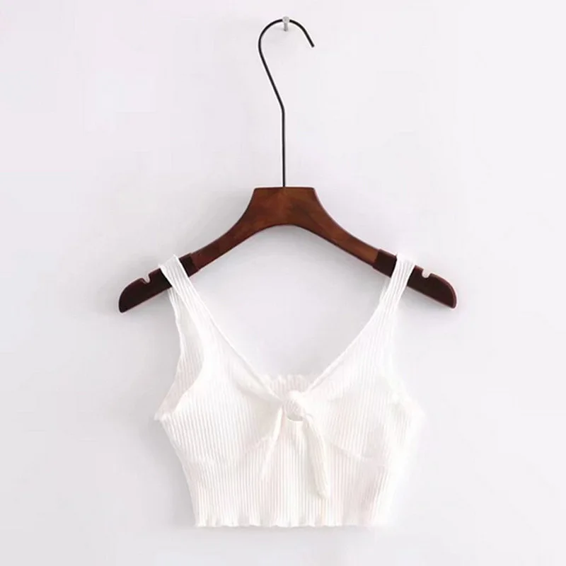 

Jlong Sexy Lace-up Bow Knot Tank Tops Knitted Bottoming Shirt Women's Camisole Top