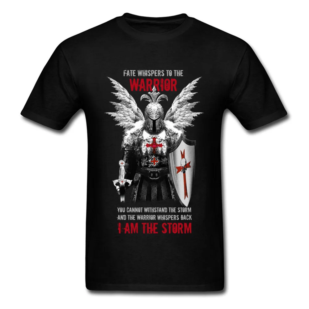 

Fashion Men T Shirt Knights Templar Warrior Print Manly Male Black Tops Tees Pure Cotton No Fade Vintage Design T-shirt