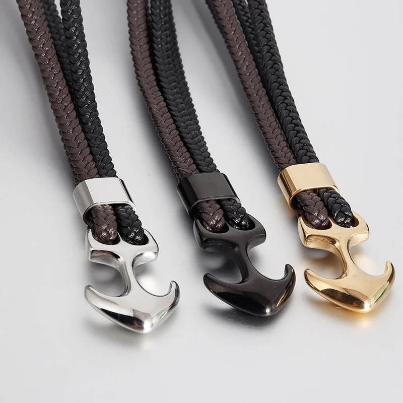 2020 панк браслет ручной работы Черная кожа Нержавеющая сталь магнитные золотые