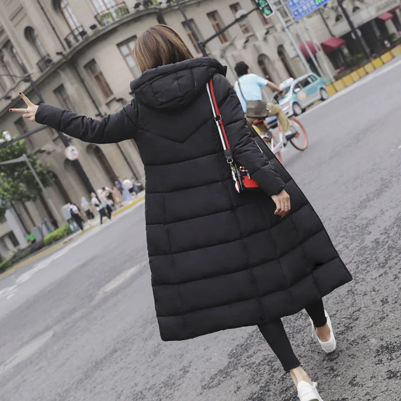 Parkas Women Coat 2021 New Fashion Warm Hooded Women Cotton Coat Winter Mid-length Solid Color Womens Down Cotton Jacket NBH171