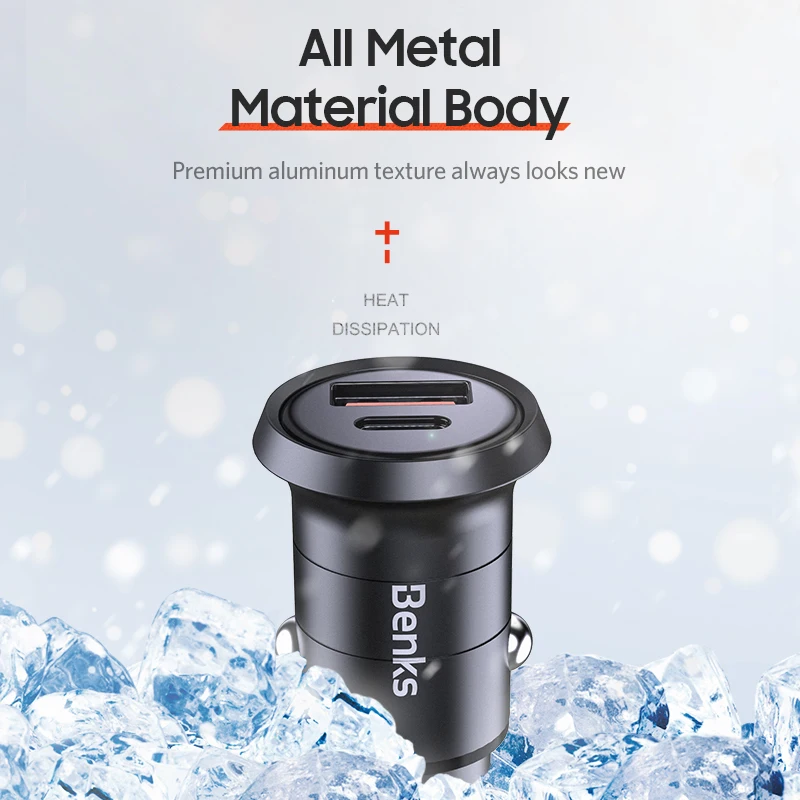 Benks Car Charger Dual Port PD QC 4.0 30W Type C Fast Charging Charger Quick Charge 3.0 For iphone 11 Pro Sumsung Huawei Xiaomi