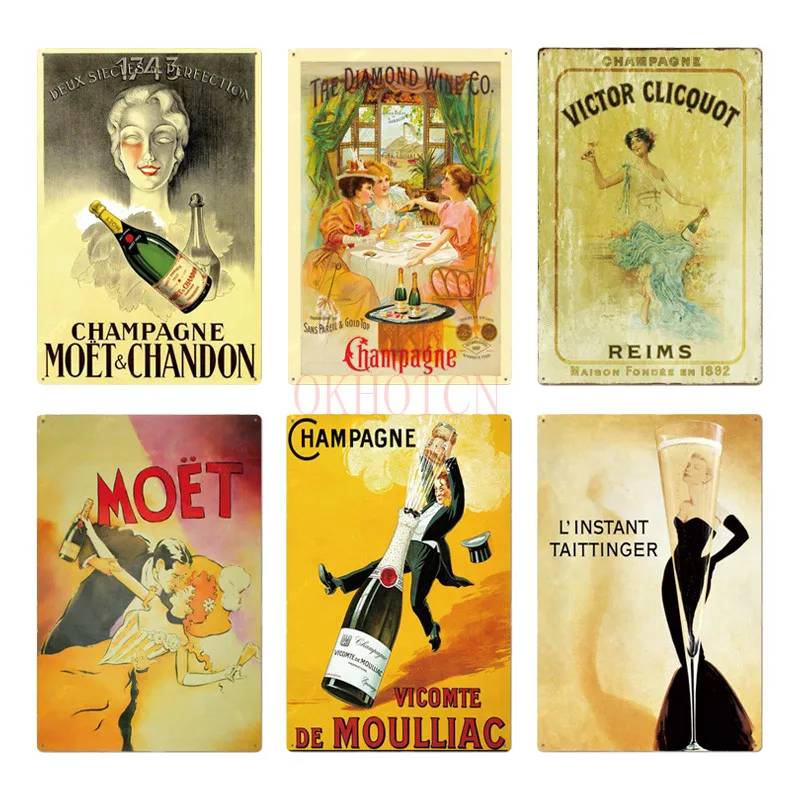 Плакат винного цвета шампанского винтажные металлические жестяные знаки