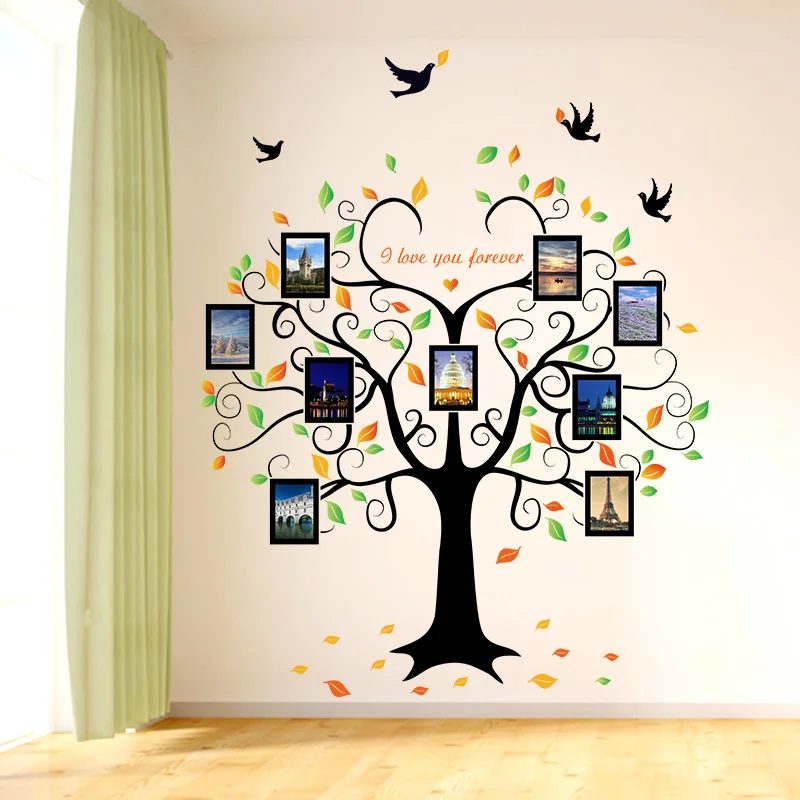 

Big 160*204Cm Family Boom Heart-shaped Photo List Muursticker Love You Forever Bird Decals Mural Painting Art Home Decor