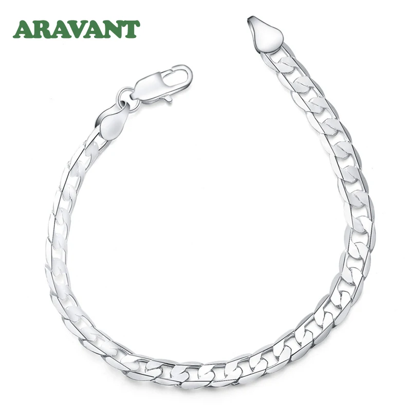 925 Silver Bracelets 8MM 10MM Flat Link Chain Women Men Wedding Fashion Jewelry | Украшения и аксессуары
