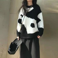 sweater ladies knitted casual fashion clothing cow pullover print all match loose stitching sweater 2022 new