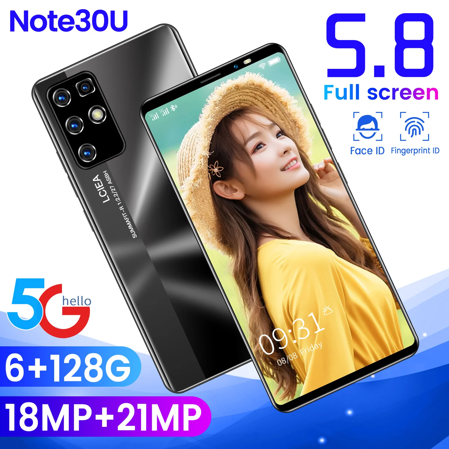 

Global Version Note30u 8 Core 6+128GB Mobile Phone 5.8''HD Screen Smart Phone 4500mAh Battery Face Fingerprint ID Cellphone 5G