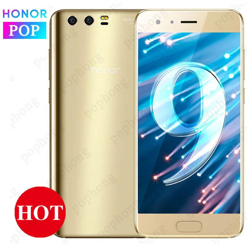 5,15 дюймов HONOR 9, 4G/6G ram, 64G rom, Android 7,0, телефон Kirin 960, четыре ядра, двойная задняя камера, 9В, 2А, смартфон