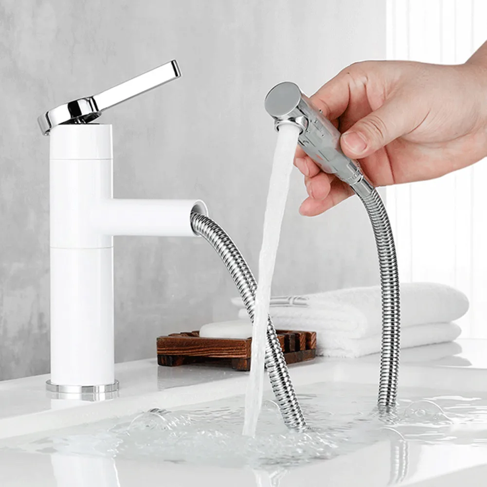 

Brass Bathroom Faucets With 60cm Hose 360 ° Rotatable Basin Hot Cold Mixer Sink Pull Out Single Handle Faucet Taps Home Hardware