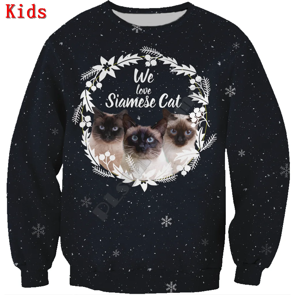 Autumn Siamese 3d printed Hoodies Pullover Boy For Girl Long Sleeve Shirts Kids Christmas Sweatshirt