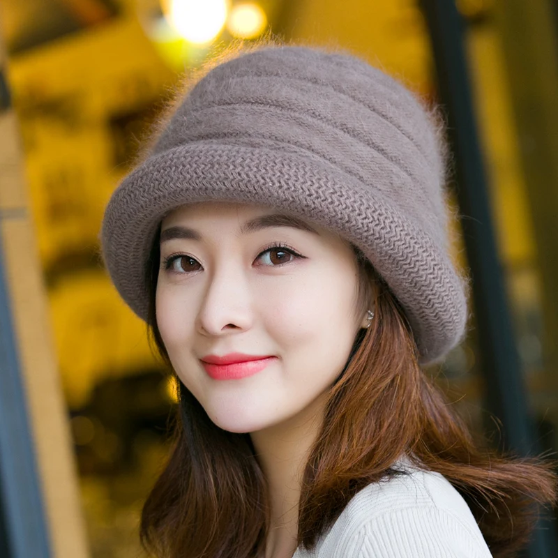 H7718 Women Knitted Bucket Hat Lady Autumn Winter Thicker Warm Fisherman Basin Cap Middle Age Middle-aged Mother Elastic Hats