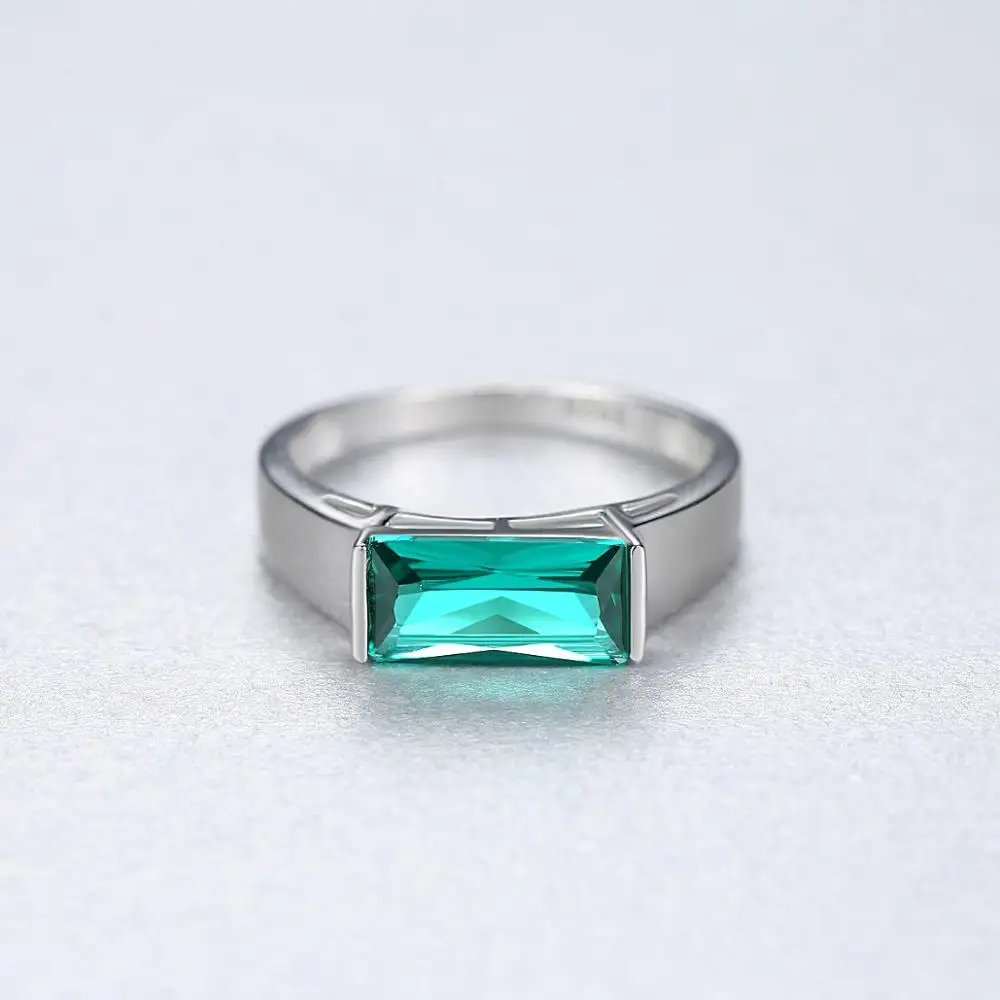 Женское прямоугольное кольцо из серебра 925 пробы с изумрудом SR0152 | Украшения и