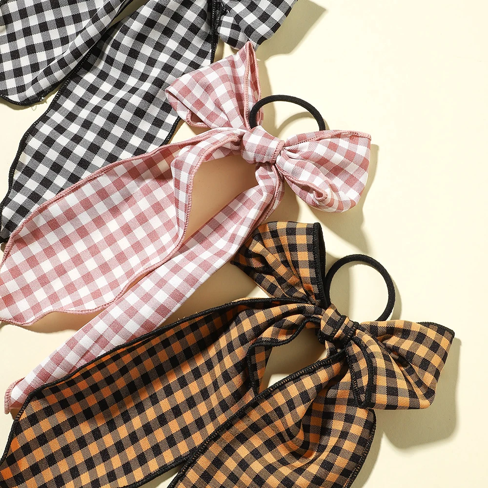 

3Pcs Vintage Plaid Bowknot Streamers Hair Scarf Scrunchies Ponytail Holder Summer Headbands Girl Elastic Hair Bows Rope Hairband