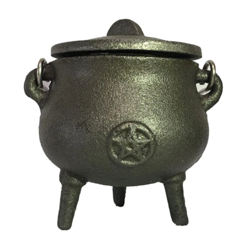 

Cast Iron Cauldron with Lid Handle Witch Pot Incense Burning Pot for Spells Smudging Ritual Blessings Candle Holder D437